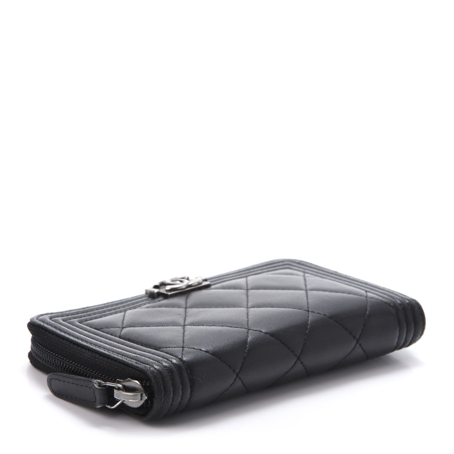 Chanel Lambskin Quilted Small Boy Zip Around Wallet Black 4 of 10
