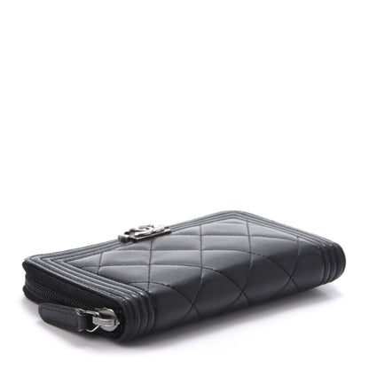 Chanel Lambskin Quilted Small Boy Zip Around Wallet Black 4 of 10