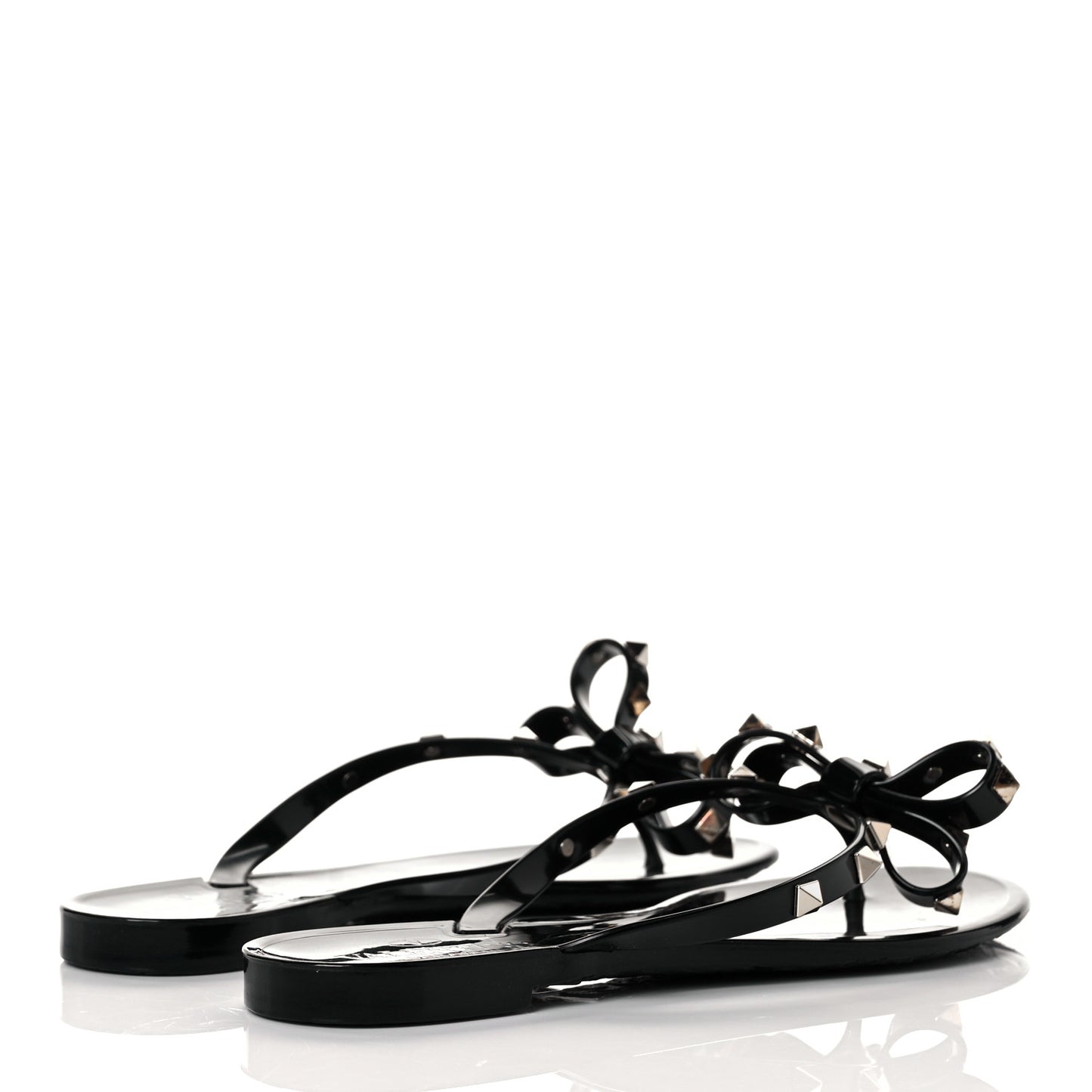 PVC Jelly Rockstud Bow Thong Sandals 37 Black
