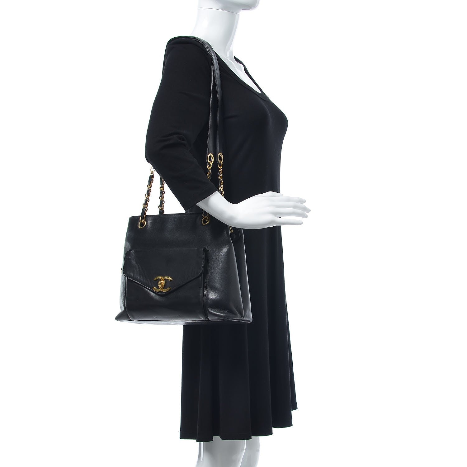 Chanel Lambskin CC Tote Black 2 of 7