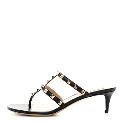 Valentino Garavani Calfskin Rockstud 50mm Flip Flop Thong Sandals 38 Black 1 of 9