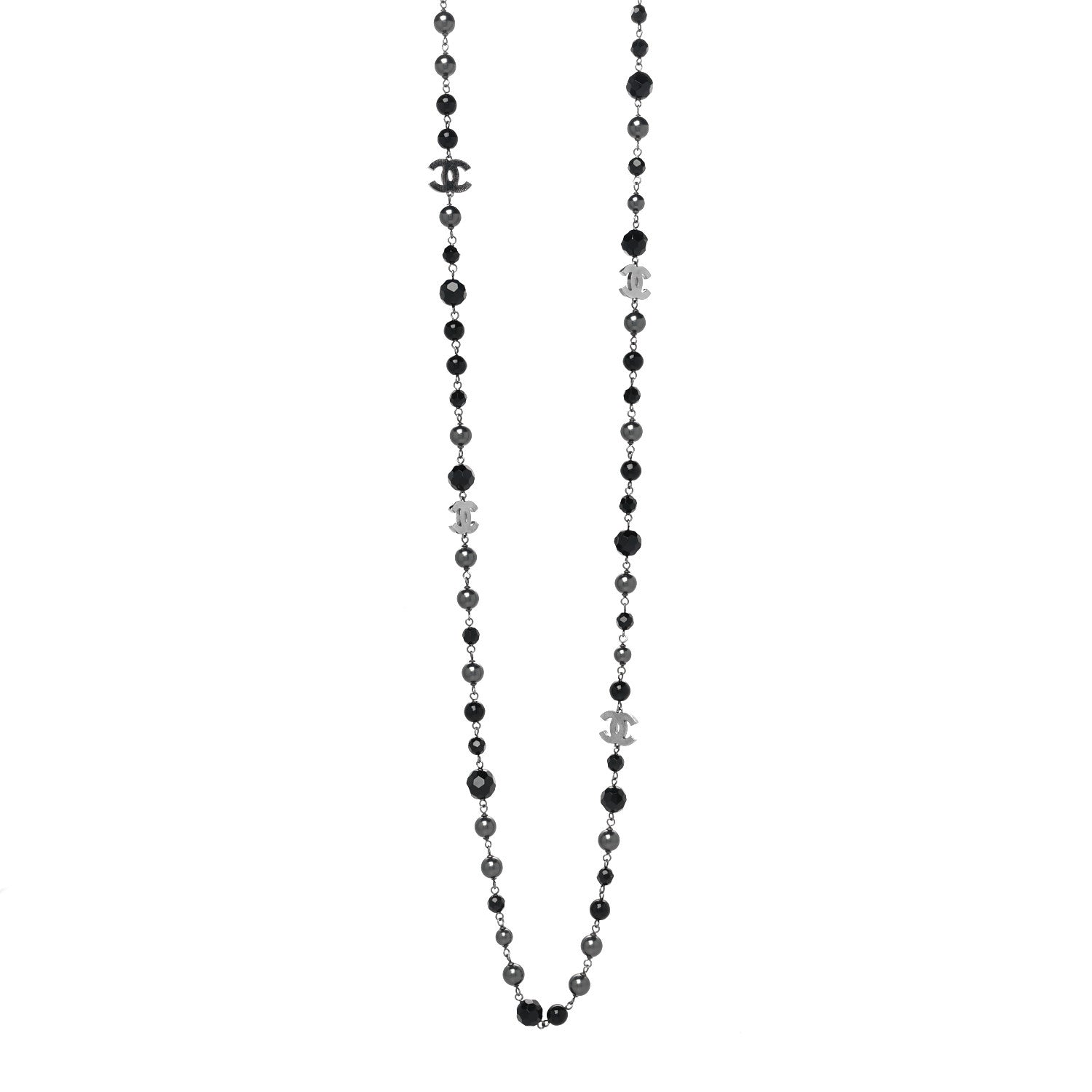 Chanel Ruthenium Beaded CC Long Necklace Black 1 of 5