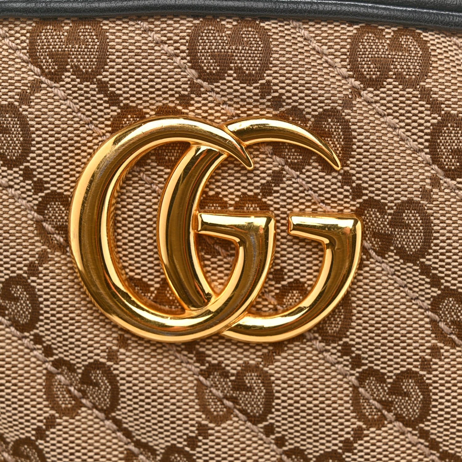 Gucci Monogram Matelasse Diagonal Small GG Marmont Chain Shoulder Bag Beige Black 11 of 13
