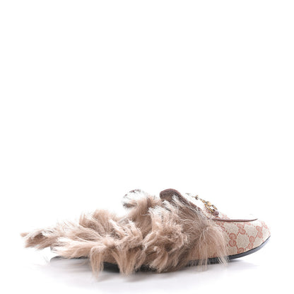 Gucci GG Monogram Fur Womens Princetown Slippers 38 Beige Ruggine Rust 4 of 9