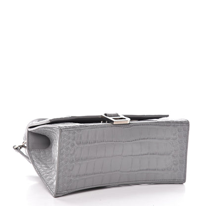 Balenciaga Shiny Calfskin Crocodile Embossed Small Hourglass Top Handle Bag Balenciaga Grey 4 of 15