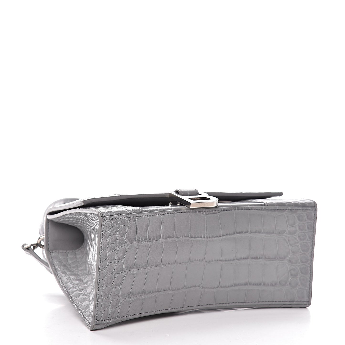 Shiny Calfskin Crocodile Embossed Small Hourglass Top Handle Bag Balenciaga Grey