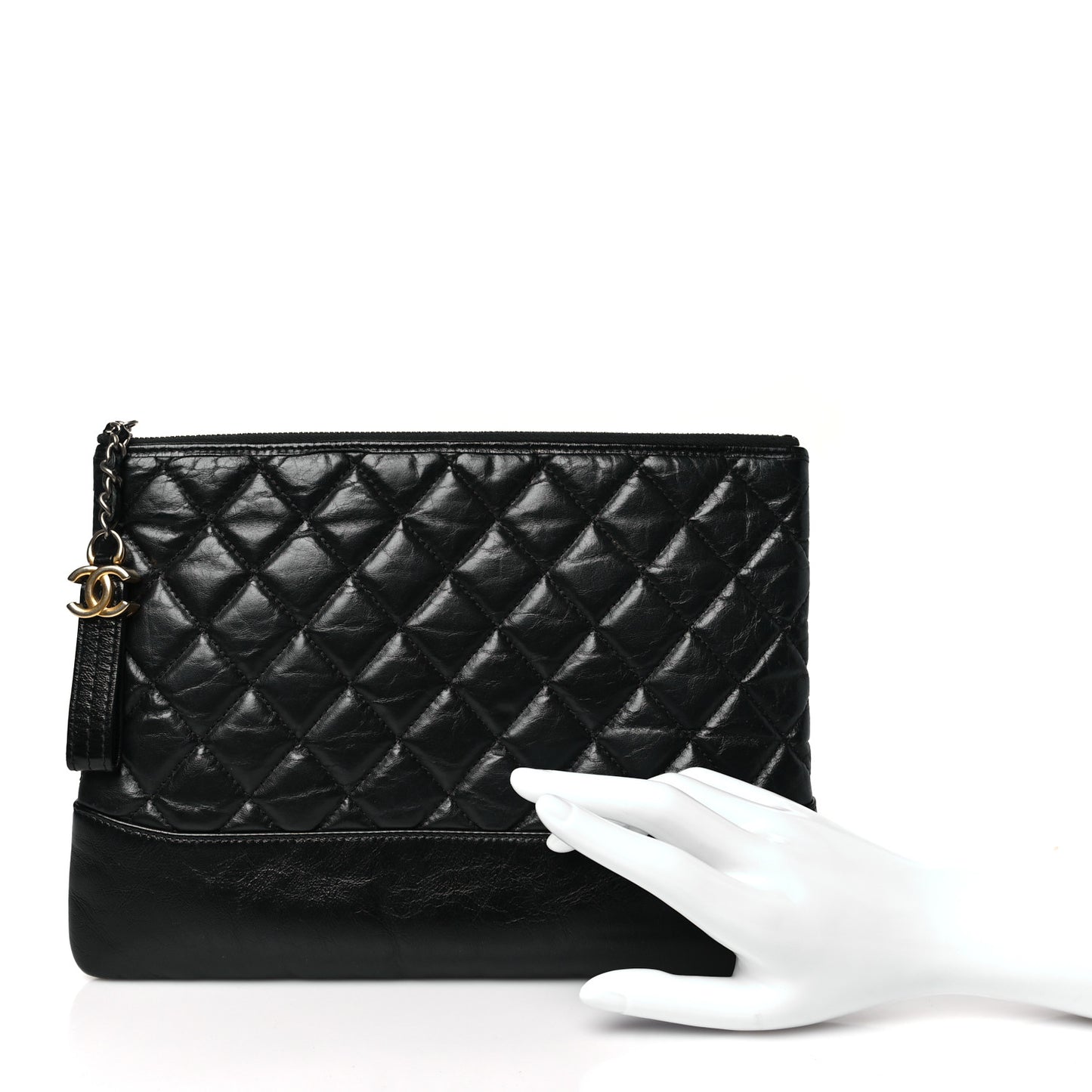 Aged Calfskin Quilted Medium Gabrielle Cosmetic Case Black