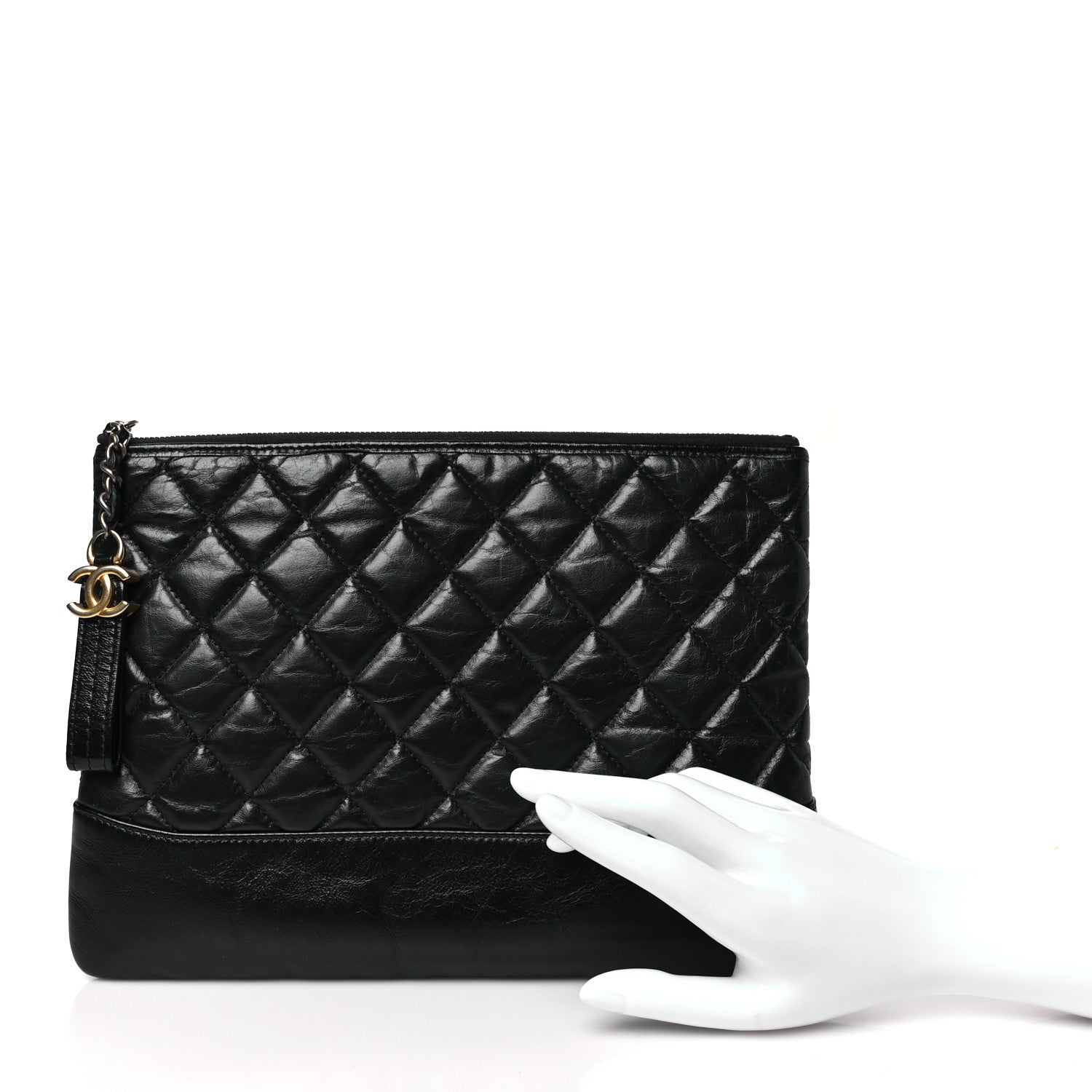 Chanel Aged Calfskin Quilted Medium Gabrielle Cosmetic Case Black 2 of 10