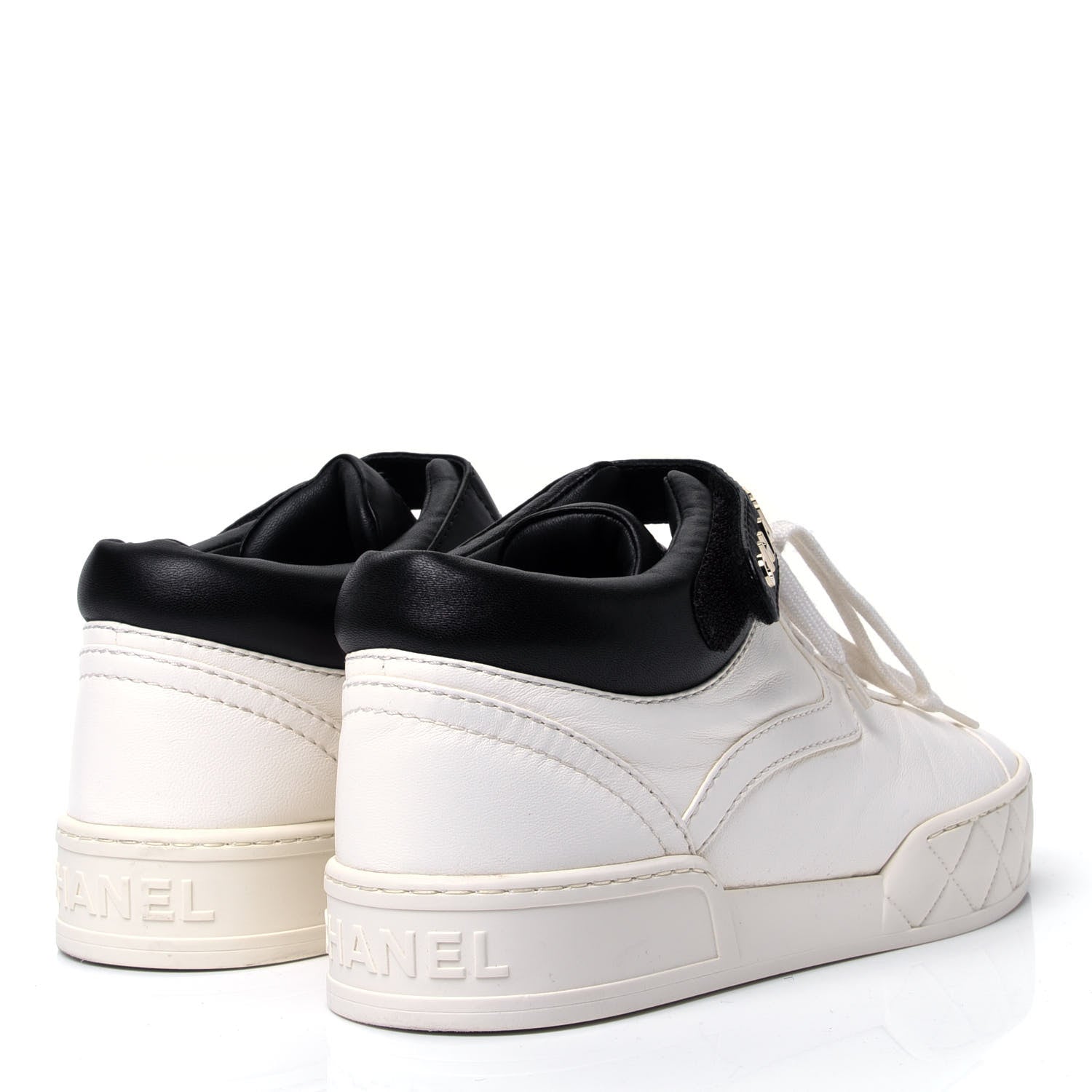 Chanel Lambskin Logo Strap Sneakers 38 Ivory Black 3 of 11