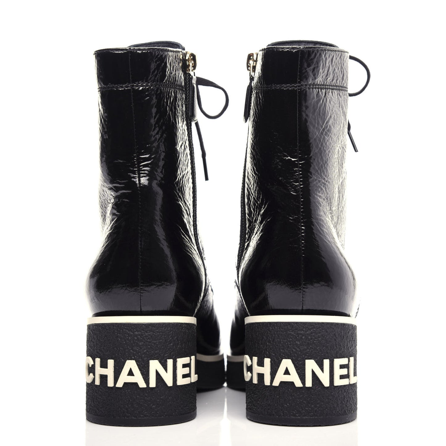 Shiny Crumpled Lambskin Lace Up Combat Boots 42 Black
