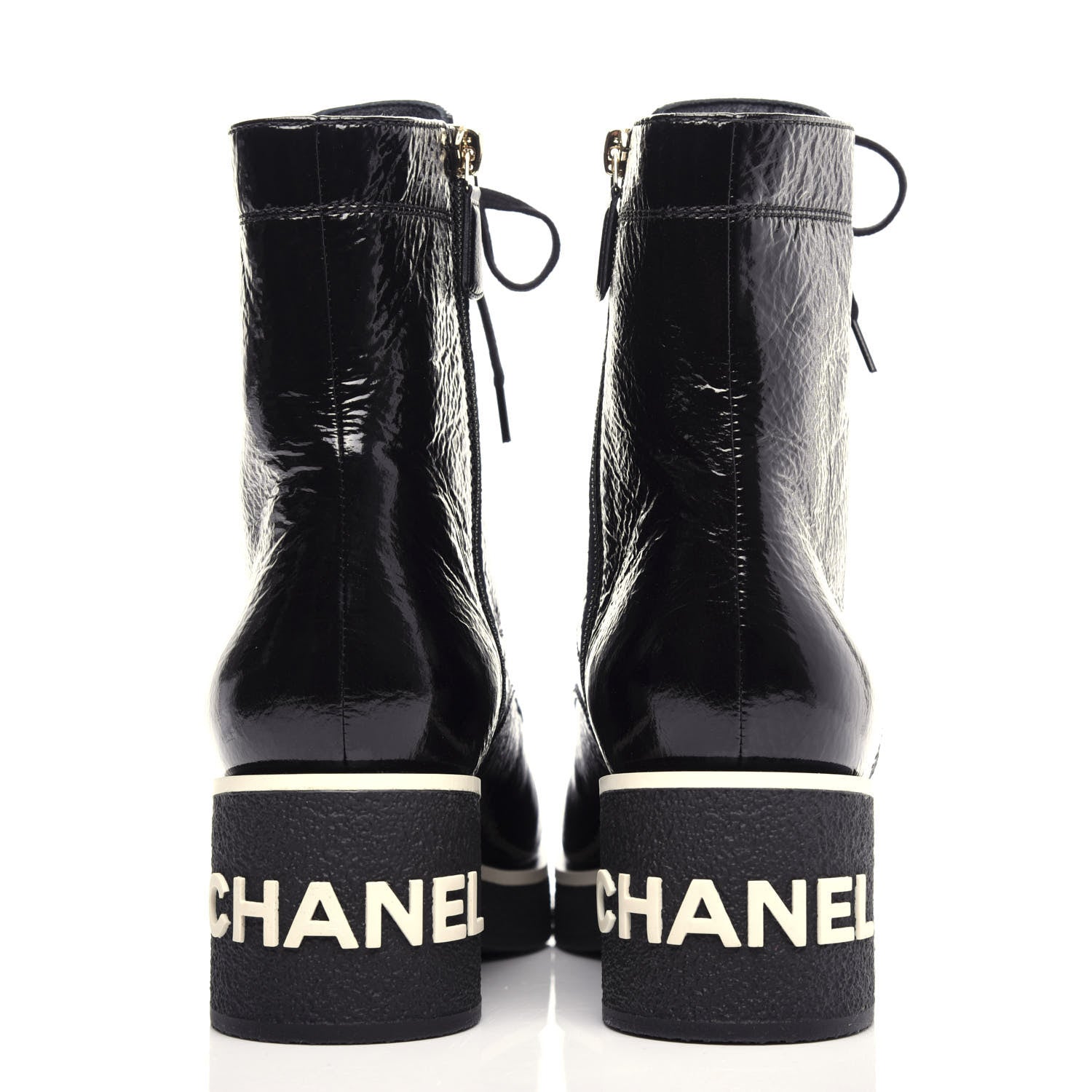 Chanel Shiny Crumpled Lambskin Lace Up Combat Boots 42 Black 7 of 11