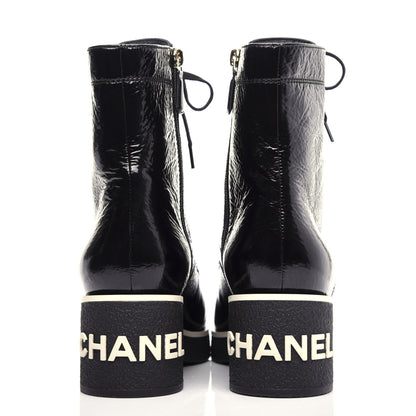 Chanel Shiny Crumpled Lambskin Lace Up Combat Boots 42 Black 7 of 11