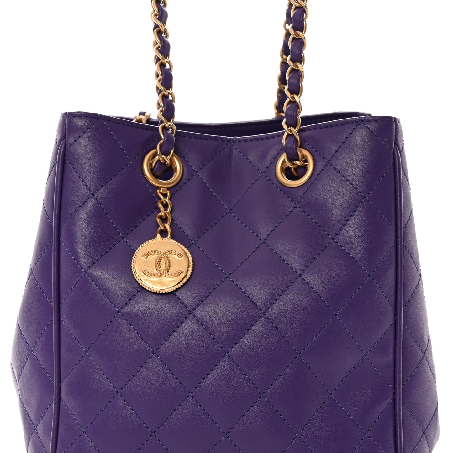 Calfskin Quilted Bucket Bag Purple