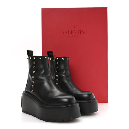 Valentino Garavani Calfskin Rockstud VLOGO Uniqueform Chelsea 55/85mm Flatform Ankle Boots 38.5 Black 9 of 10