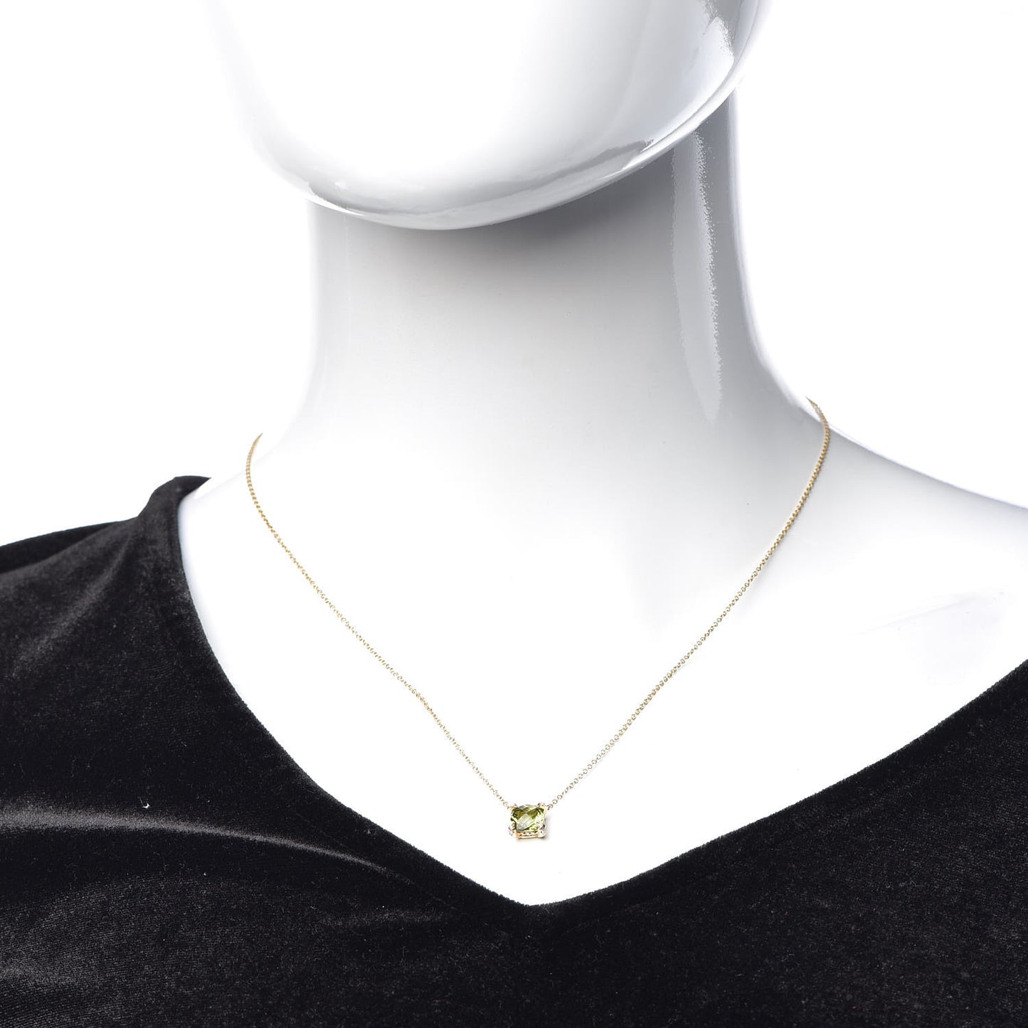18K Yellow Gold Diamond 7mm Peridot Petite Chatelaine Pendant Necklace