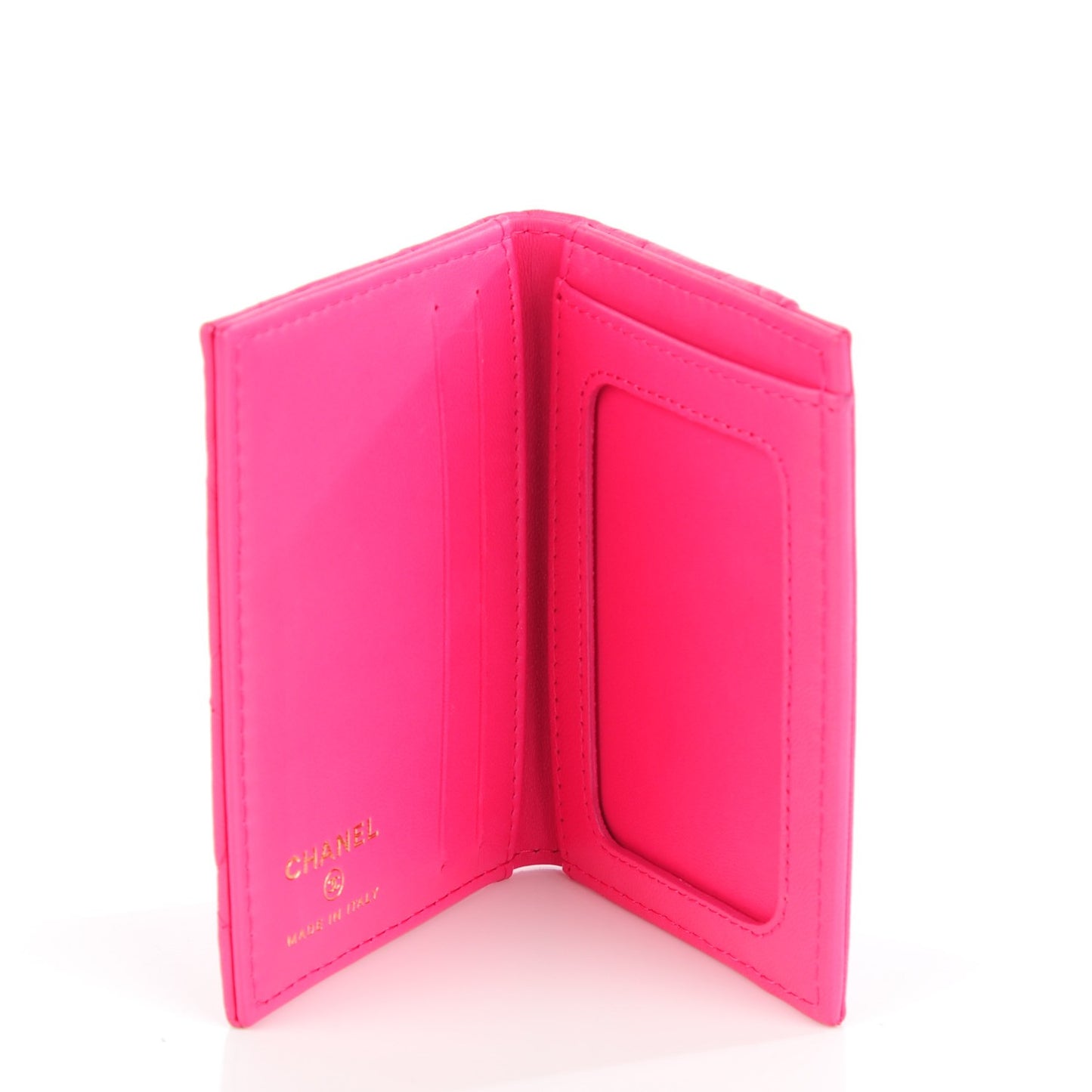 Lambskin Quilted Card Holder Wallet Fuchsia