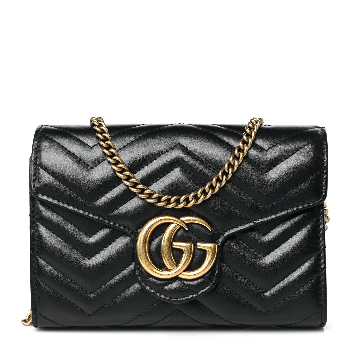 Calfskin Matelasse GG Marmont Chain Wallet Black