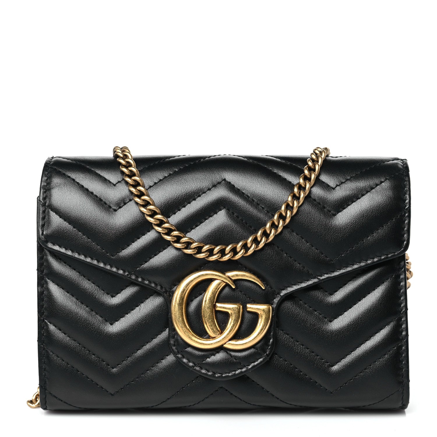 Gucci Calfskin Matelasse GG Marmont Chain Wallet Black 1 of 10