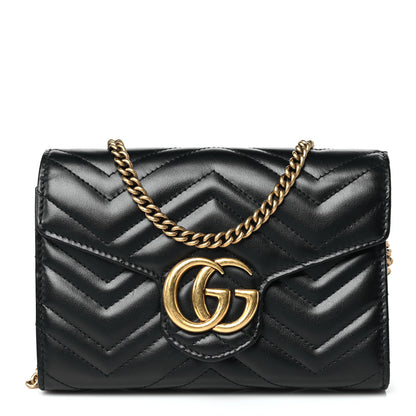 Gucci Calfskin Matelasse GG Marmont Chain Wallet Black 1 of 10