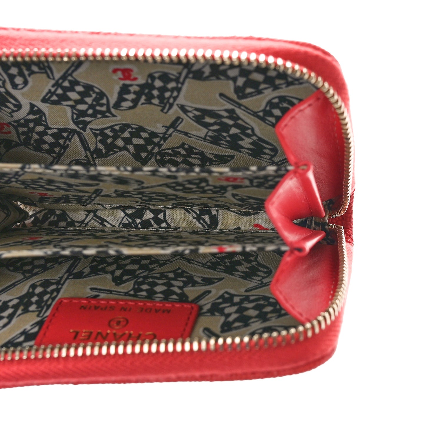 Caviar Quilted Striated CC Zip Coin Purse Red