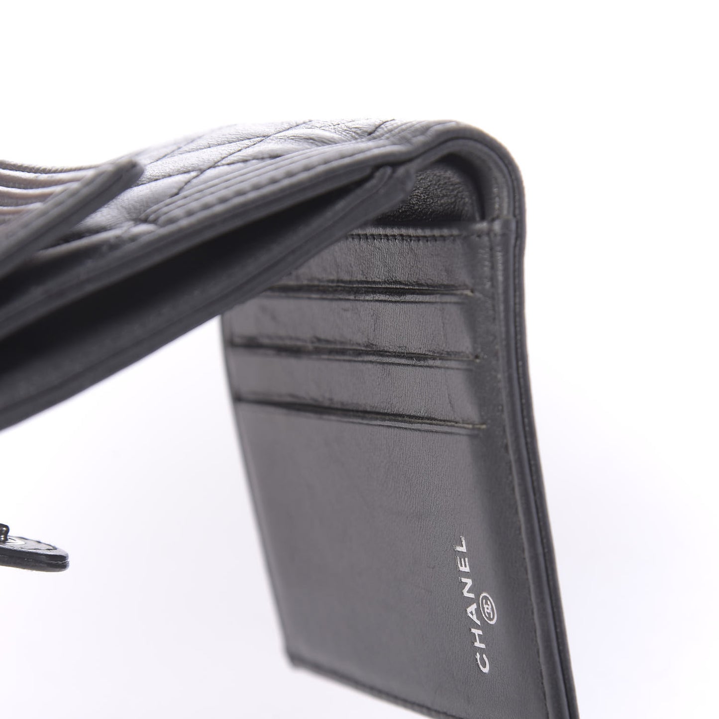 Lambskin Quilted Compact Boy Wallet Dark Grey