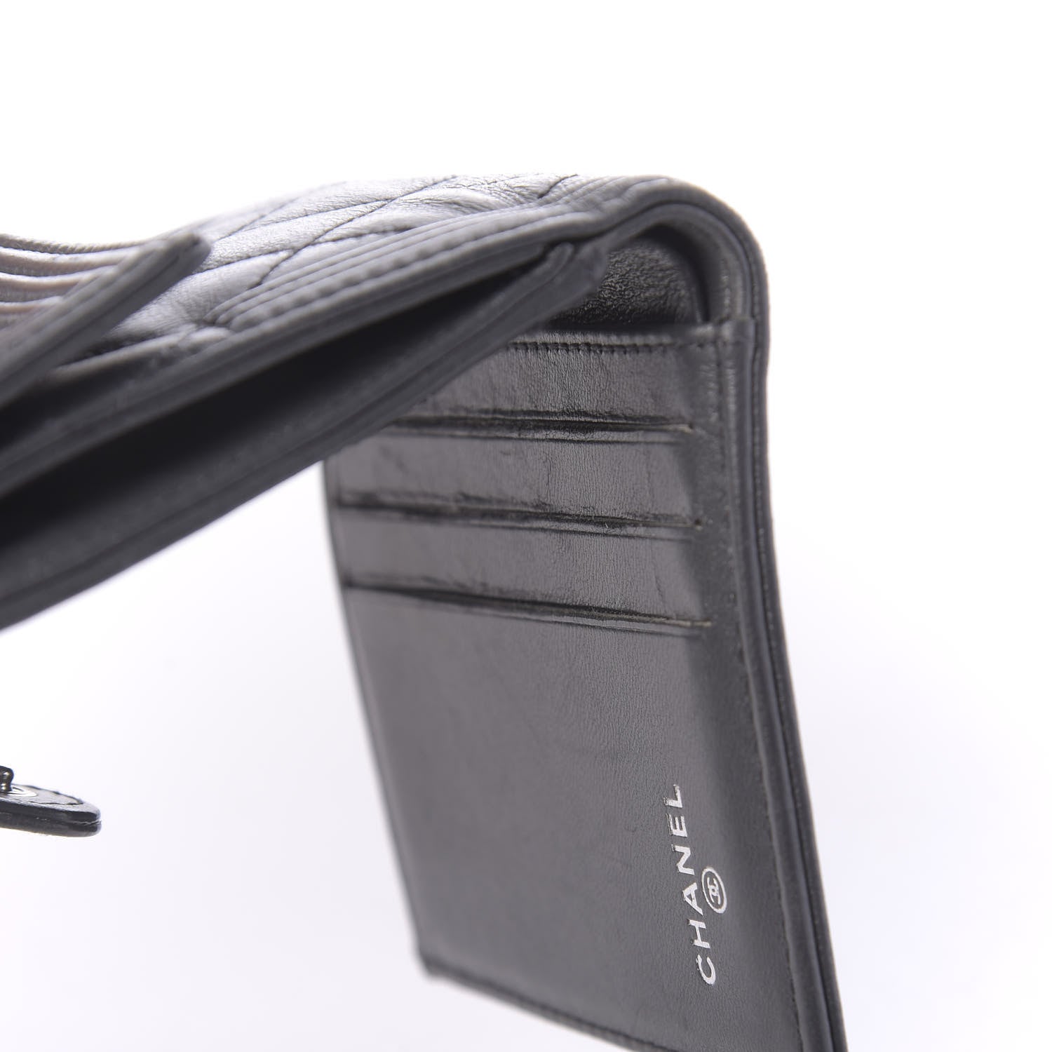 Chanel Lambskin Quilted Compact Boy Wallet Dark Grey 9 of 12