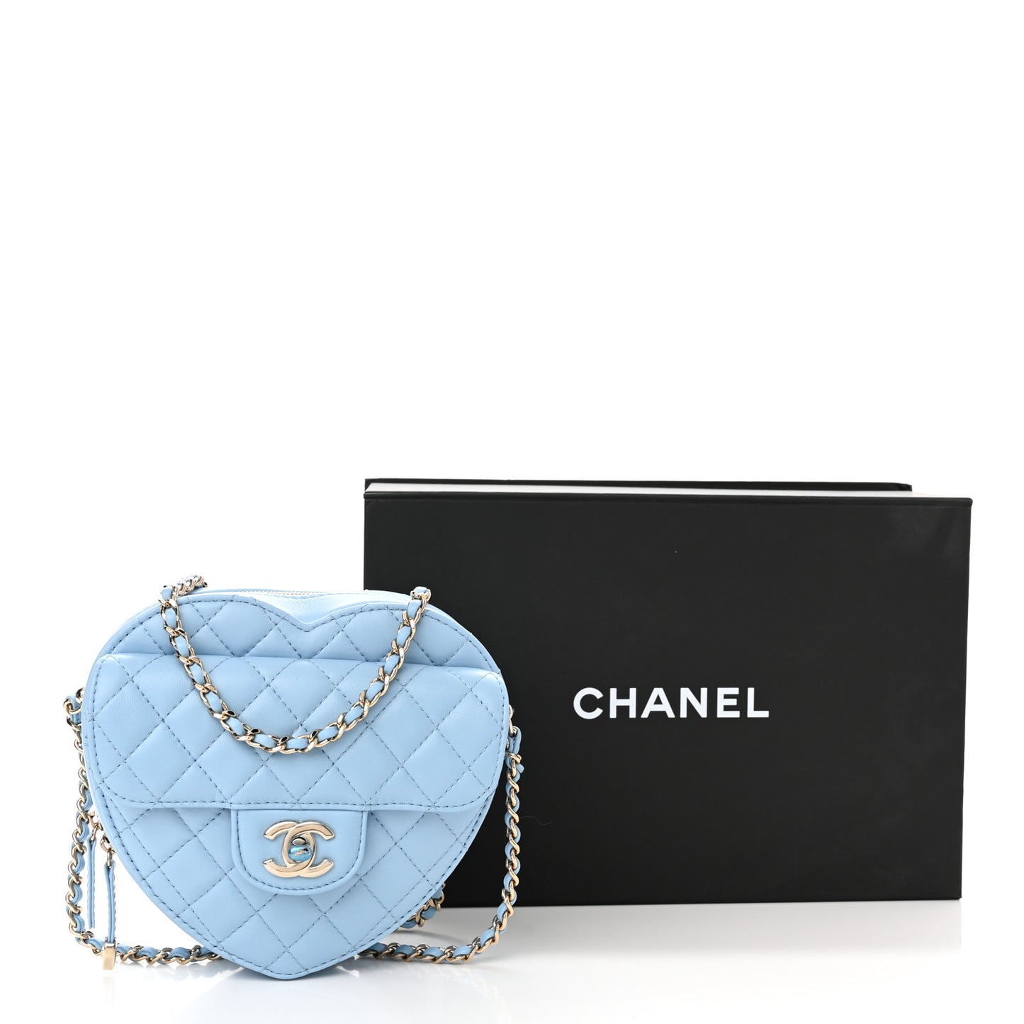 Lambskin Quilted CC In Love Heart Bag Light Blue