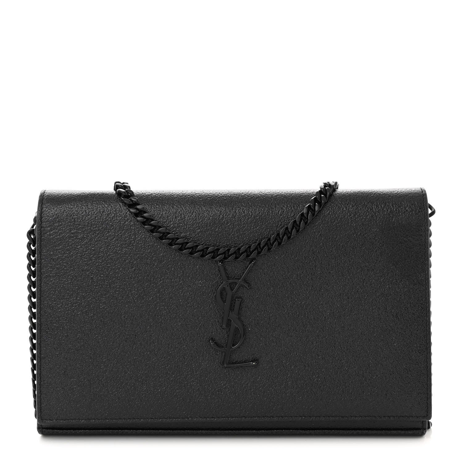 Saint Laurent Grained Metallic Calfskin Monogram Chain Wallet Black 1 of 12