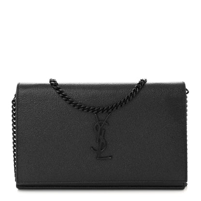 Saint Laurent Grained Metallic Calfskin Monogram Chain Wallet Black 1 of 12