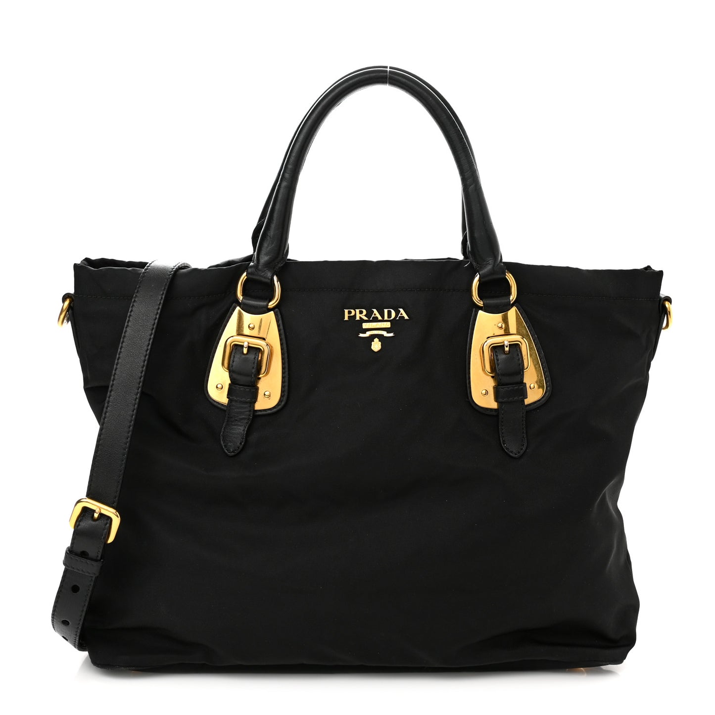 Tessuto Nylon Soft Calfskin Shopping Satchel Black