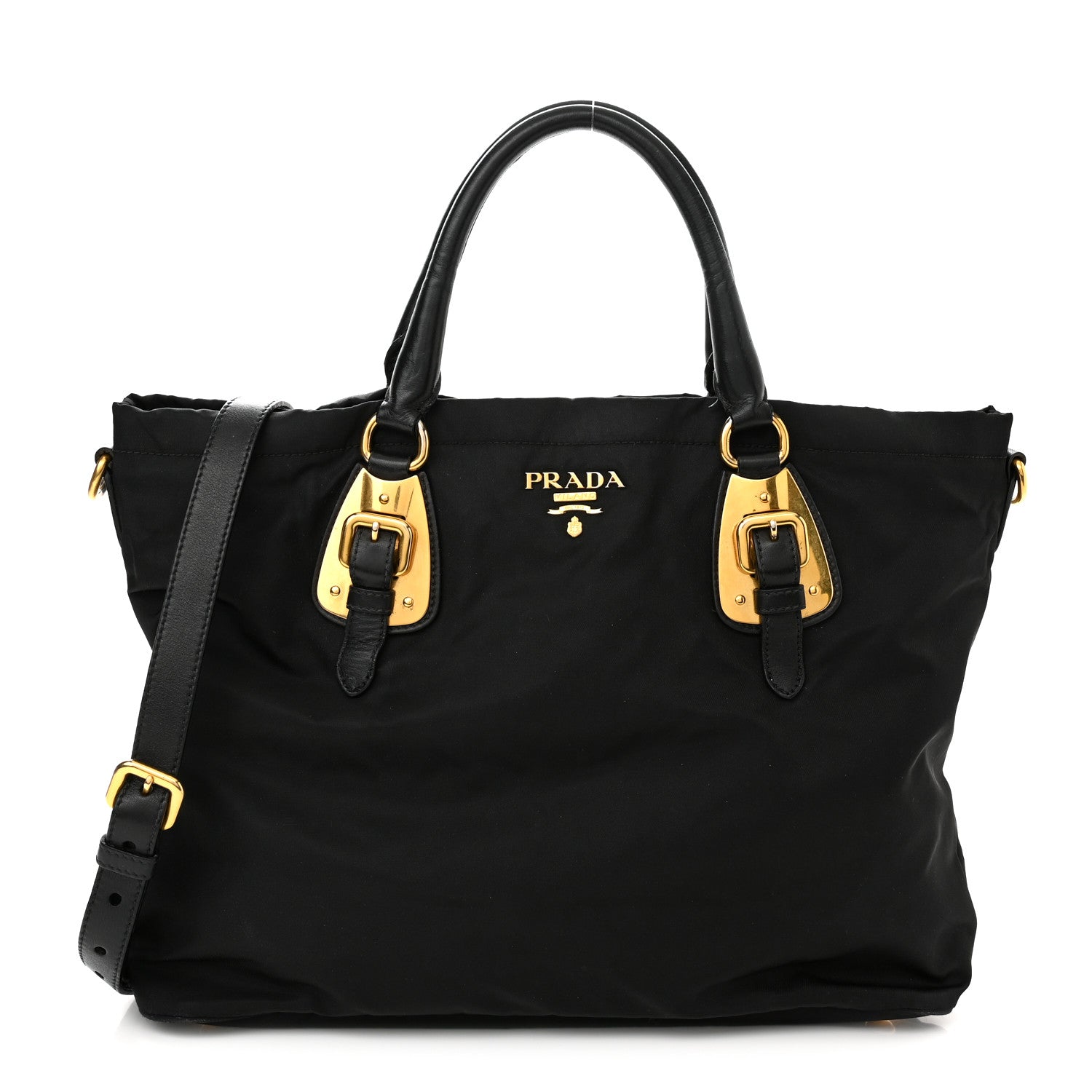 Prada Tessuto Nylon Soft Calfskin Shopping Satchel Black 1 of 14