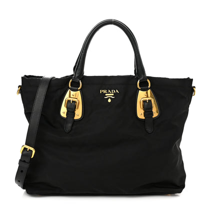 Prada Tessuto Nylon Soft Calfskin Shopping Satchel Black 1 of 14