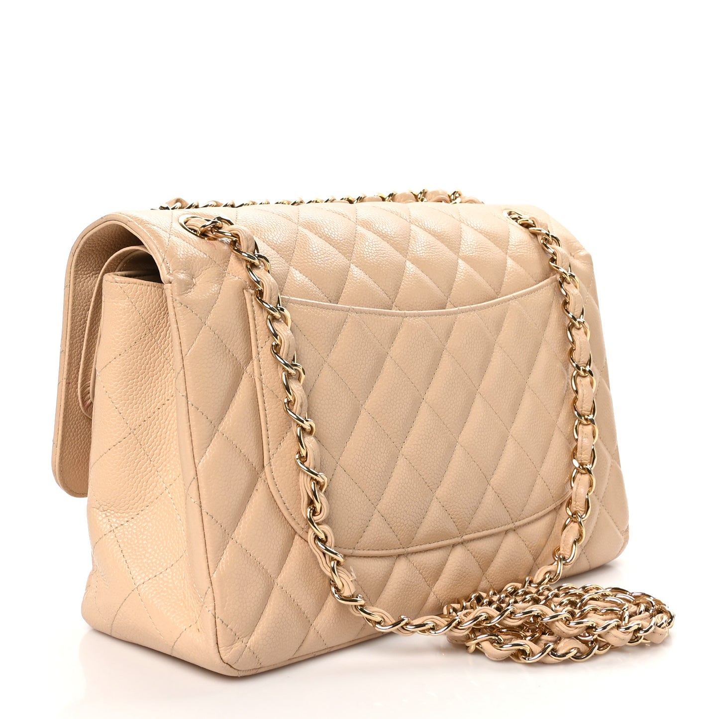 Caviar Quilted Jumbo Double Flap Light Beige