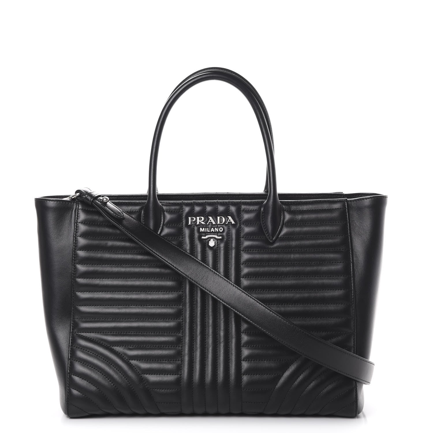 Prada Soft Calfskin Impunture Diagramme Tote Black 1 of 14