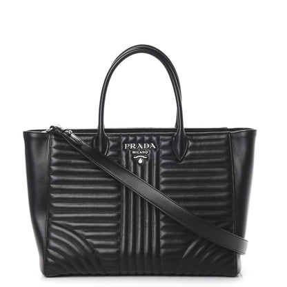 Prada Soft Calfskin Impunture Diagramme Tote Black 1 of 14