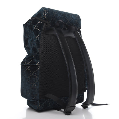 Gucci Velvet GG Monogram Web Medium Double Buckle Backpack Blue Beige Black 2 of 10