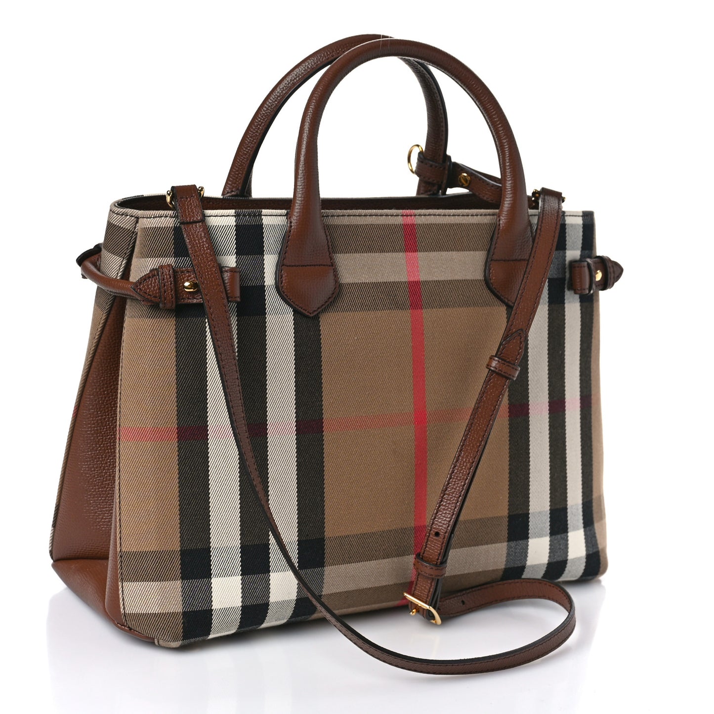 House Check Grainy Calfskin Medium Banner Tote Brown