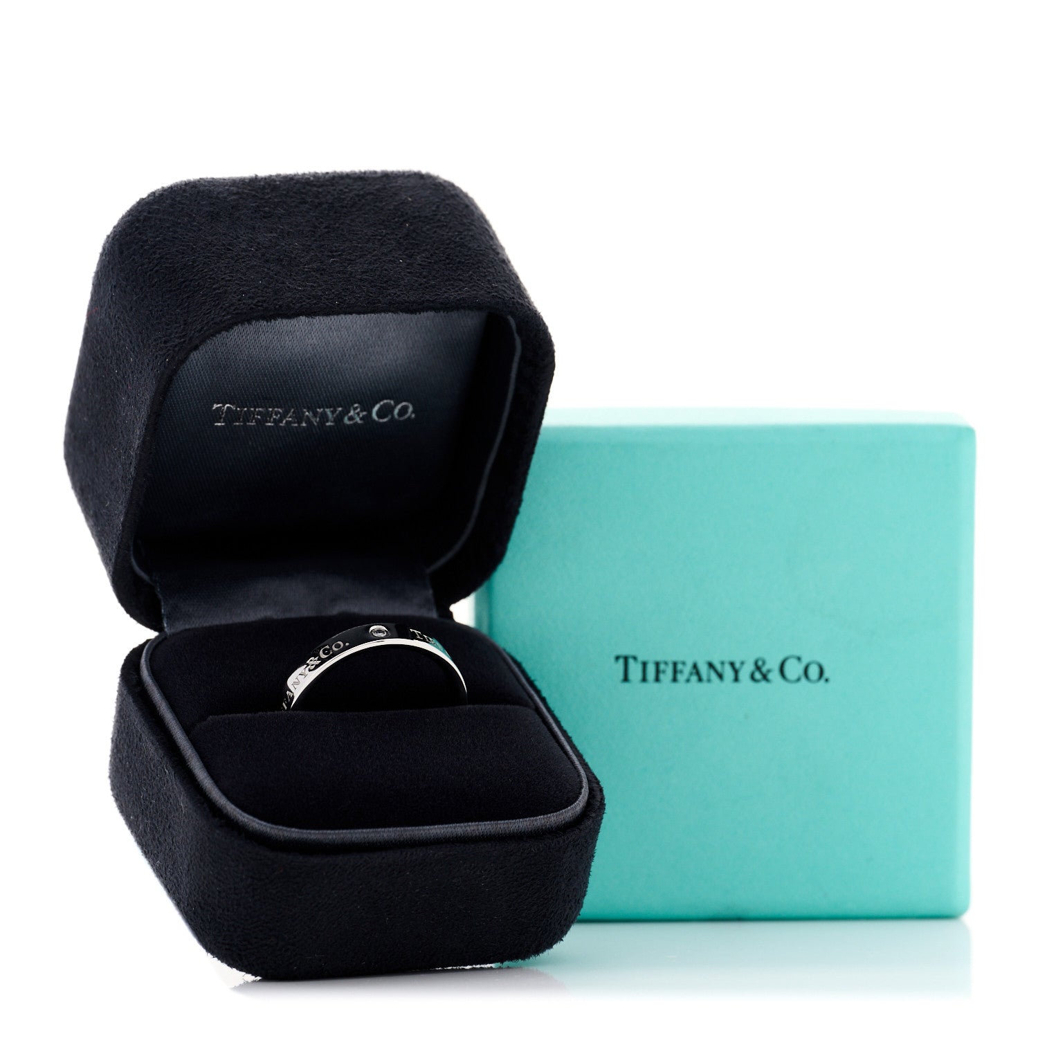 Tiffany Platinum Diamond Logo Band Ring 60 9.25 5 of 5
