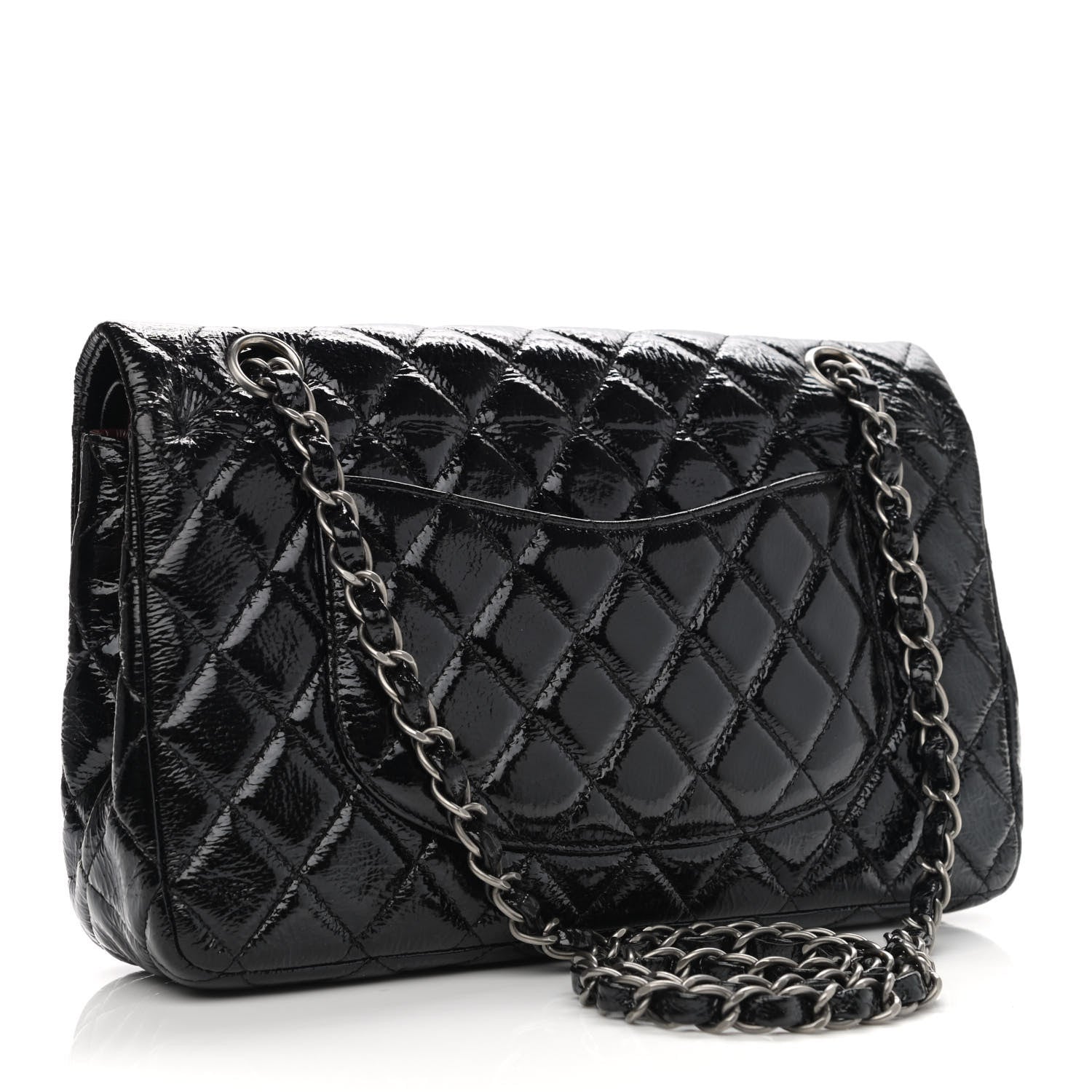 Chanel Distressed Patent Quilted Medium Double Flap Black 3 of 10