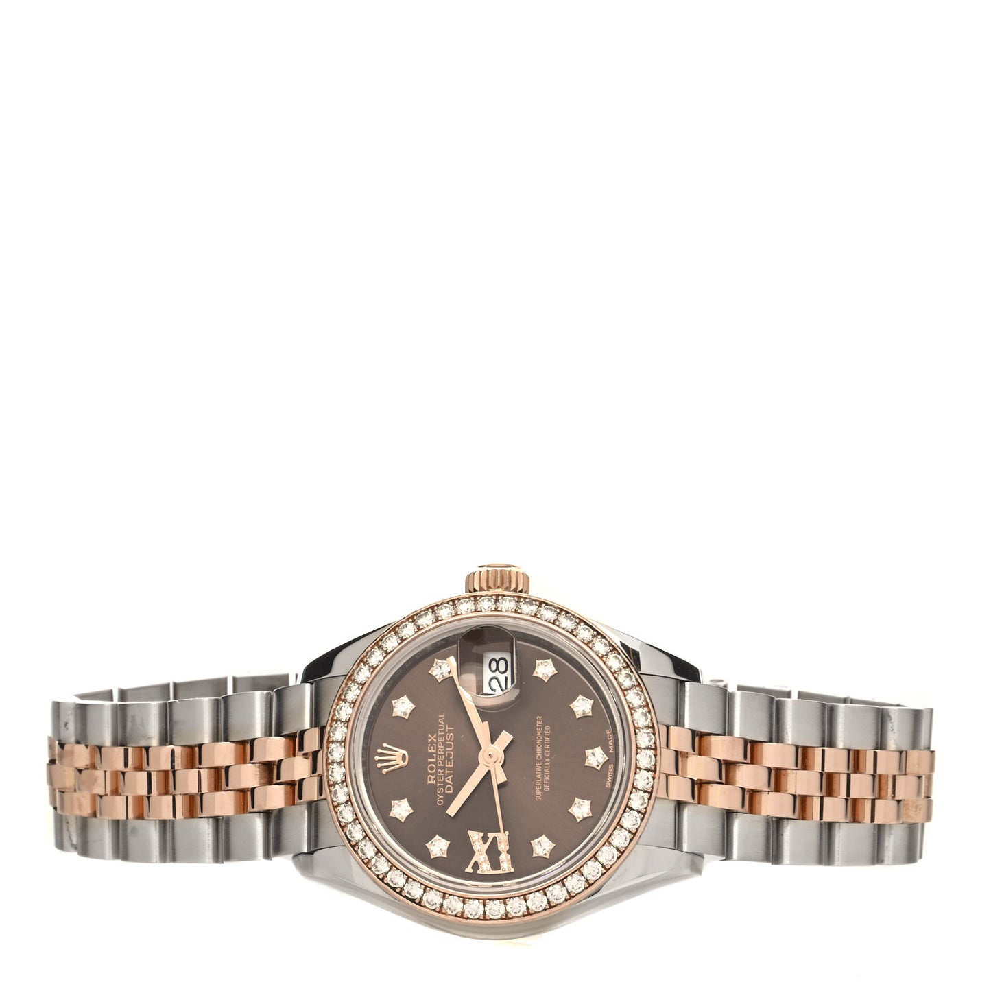 Stainless Steel 18K Everose Gold Diamond 28mm Oyster Perpetual Datejust Watch Chocolate 279381RBR