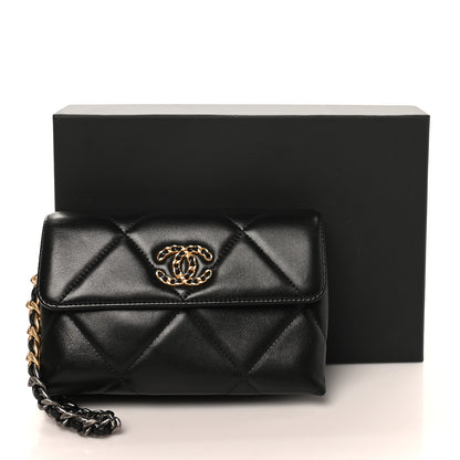 Chanel Lambskin Quilted Chanel 19 Flap Clutch Black 20 of 21