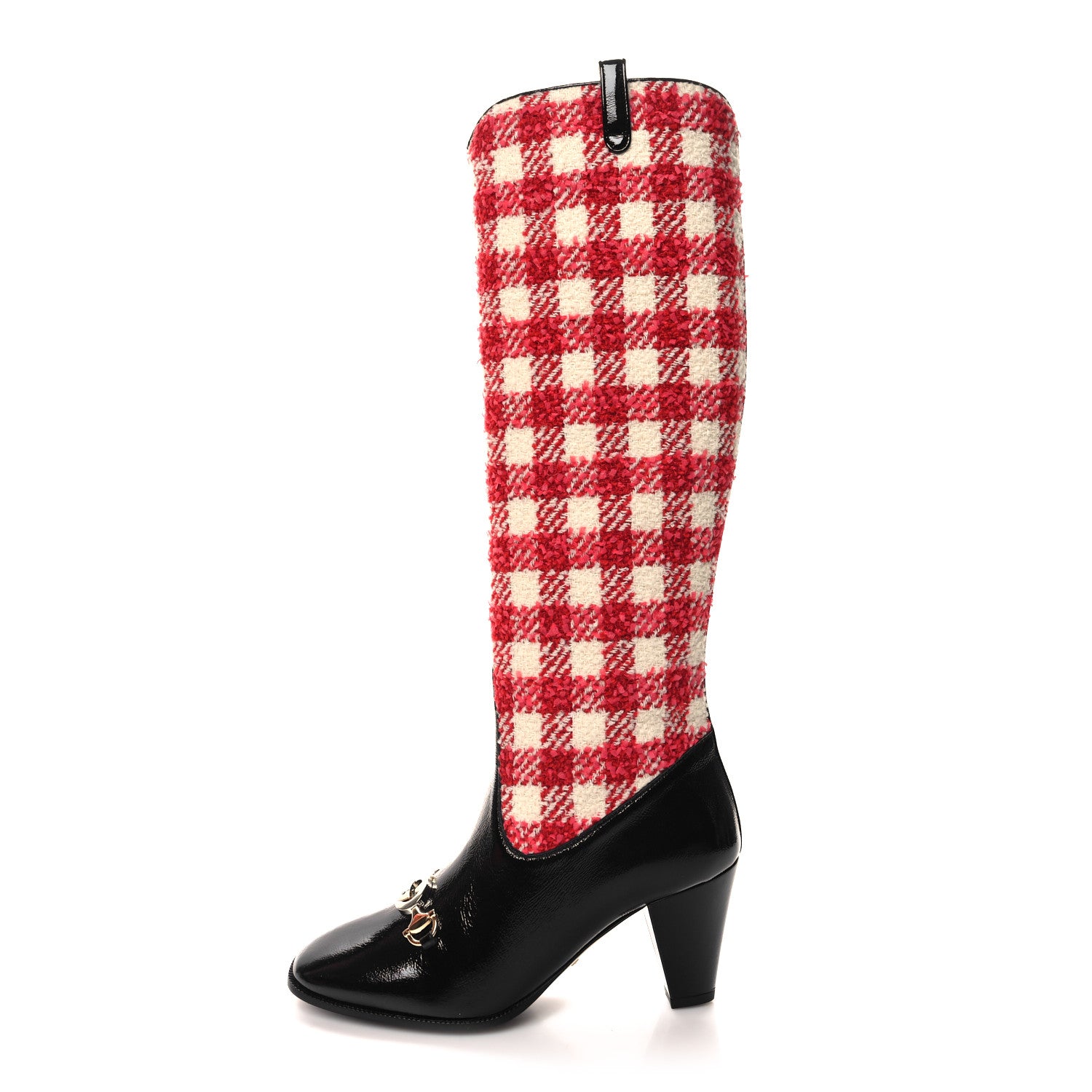 Gucci Tweed Naplack Gingham Zumi Knee Boots 37 White Red Black 1 of 9