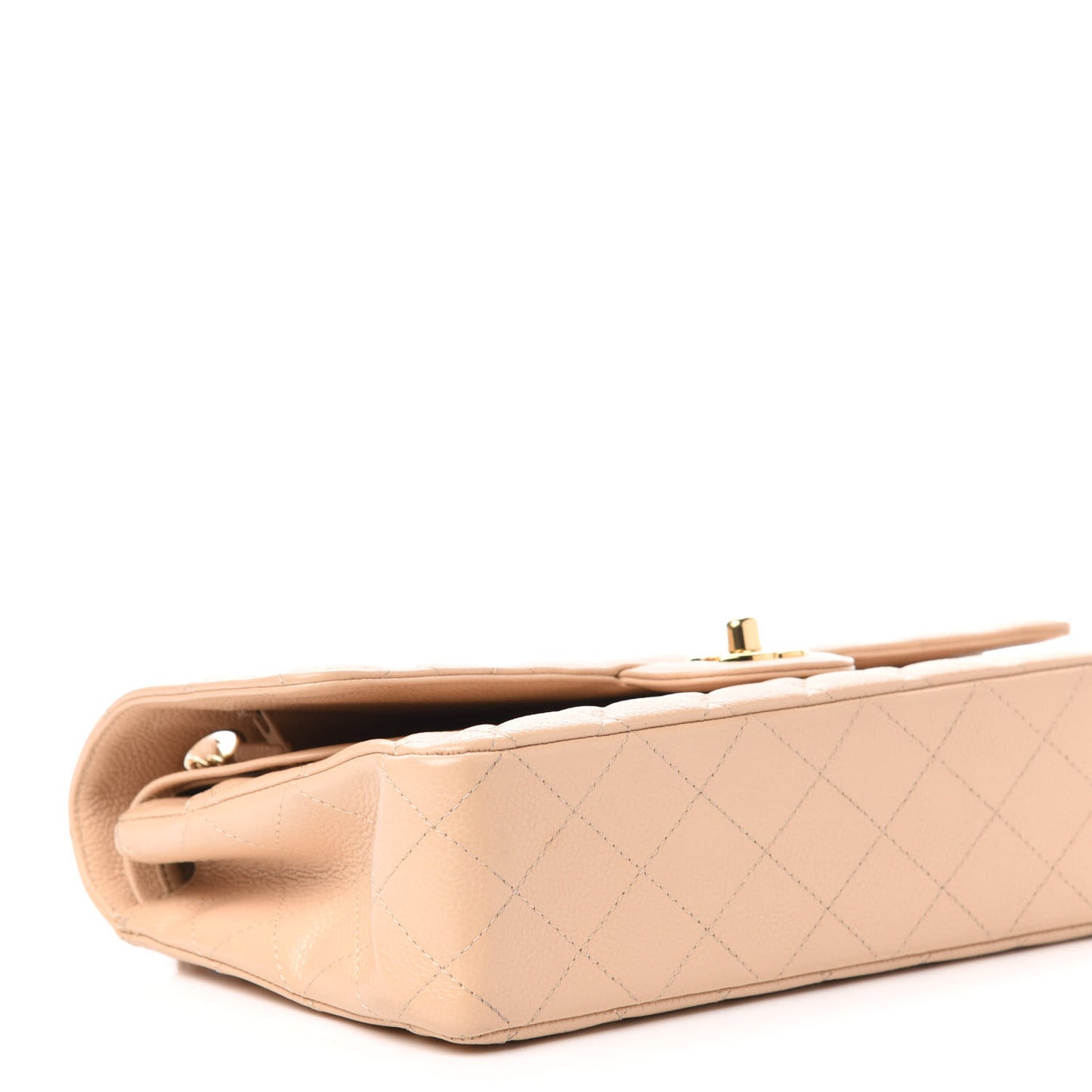 Caviar Quilted Medium Double Flap Beige