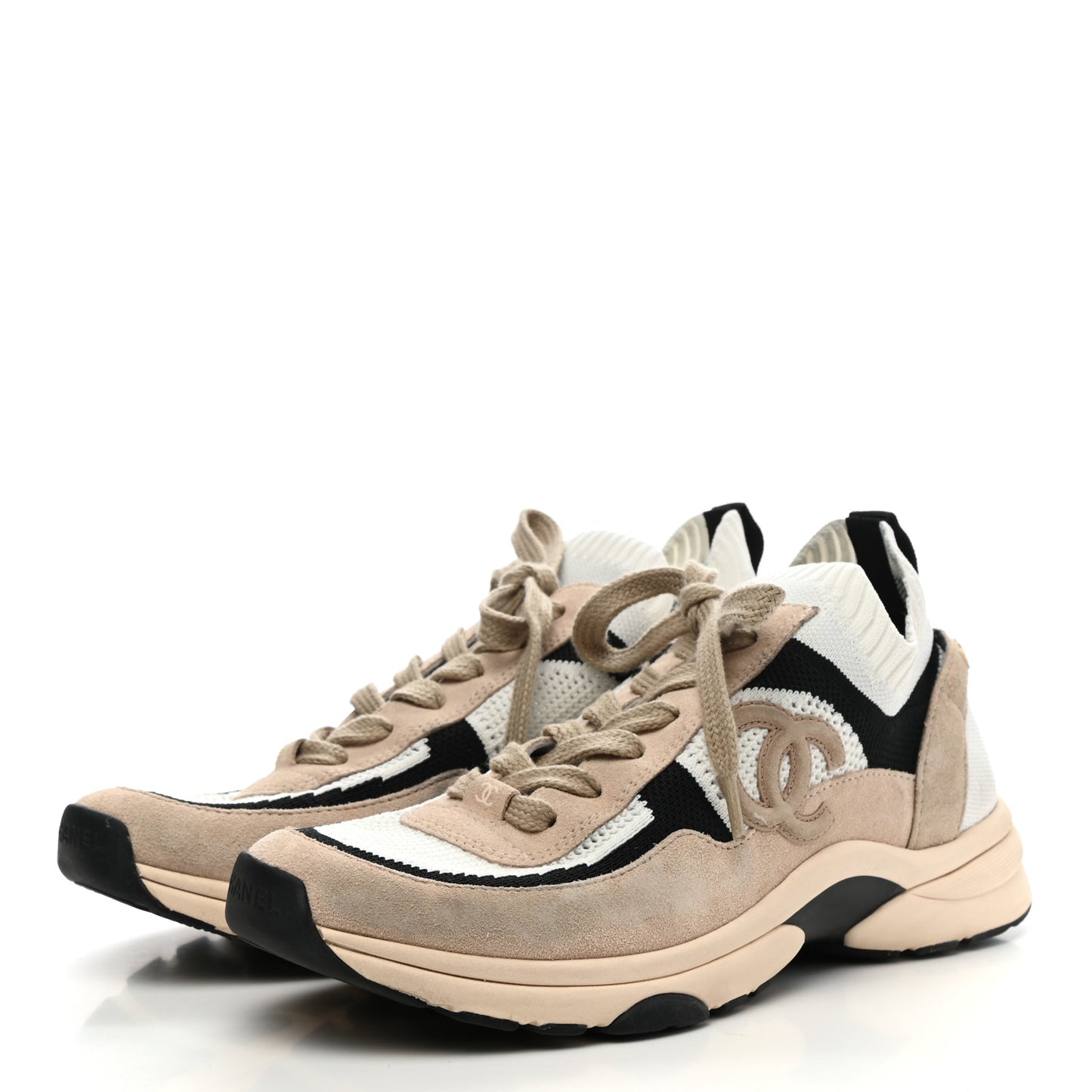 Mesh Suede Fabric Womens CC Sneakers 41 White Ivory Light Beige