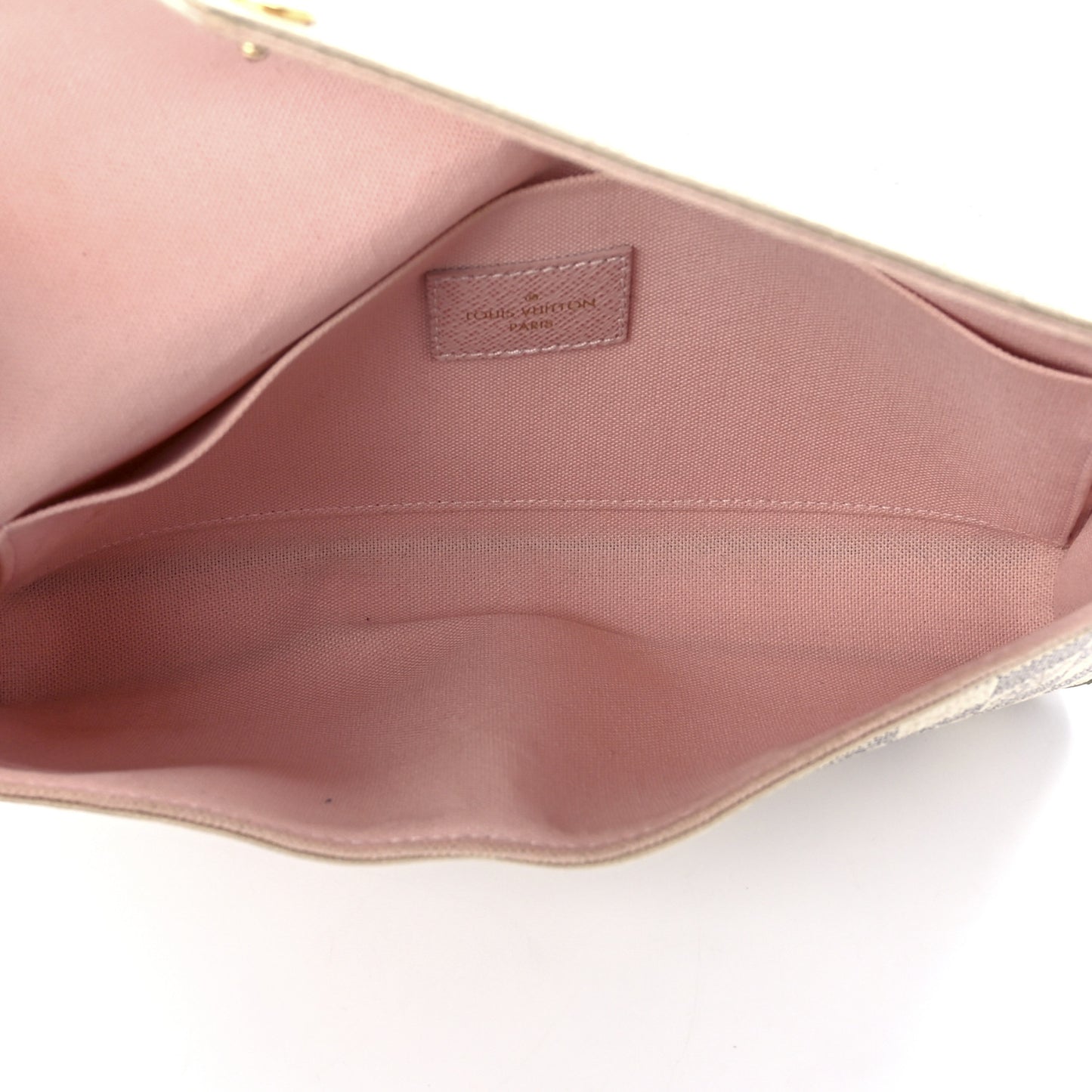 Damier Azur Pochette Felicie Chain Wallet Rose Ballerine