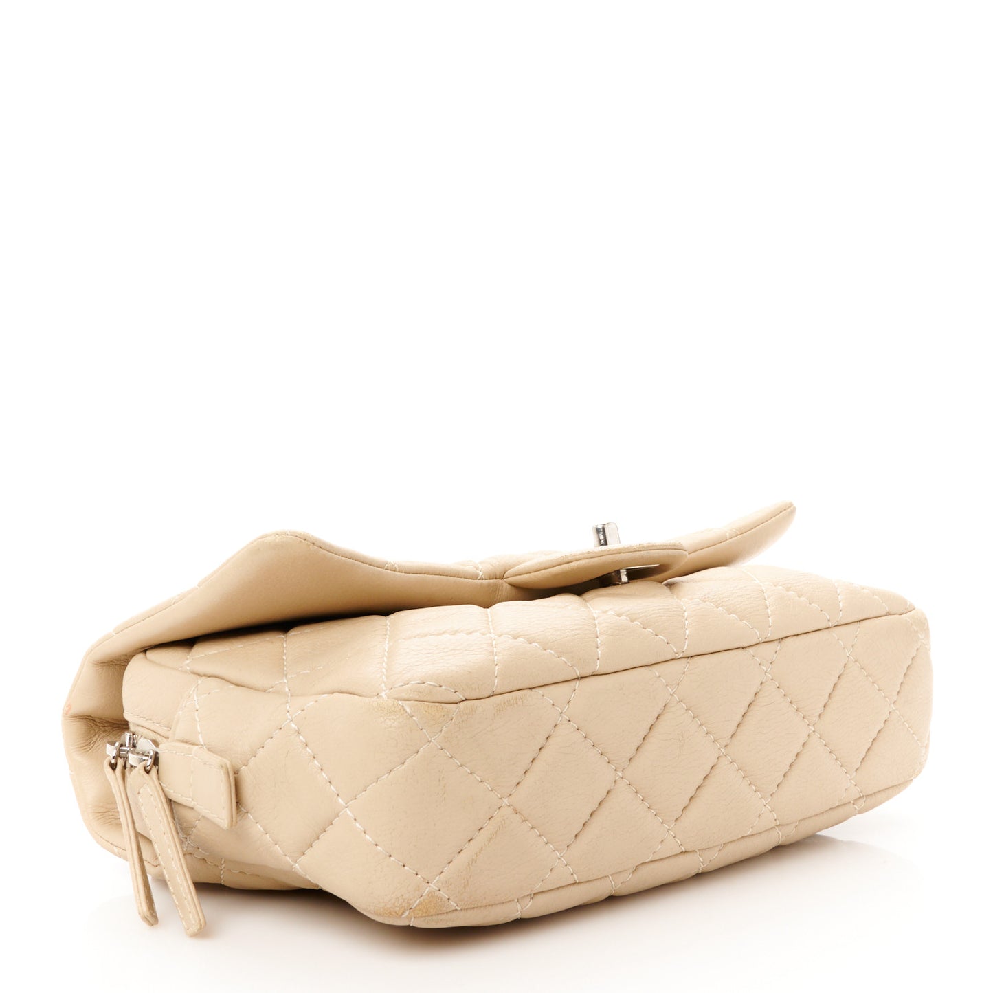 Deerskin Quilted Medium Easy Flap Beige