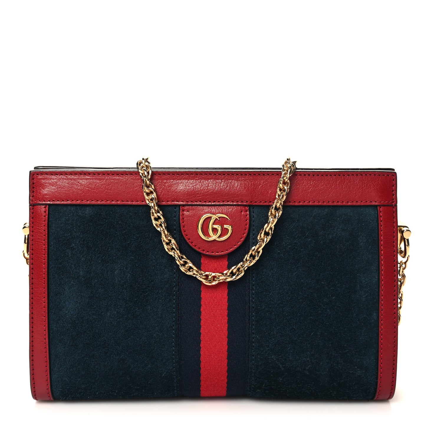 Suede Calfskin Web Small Ophidia Chain Shoulder Bag New Blue Romantic Cherry