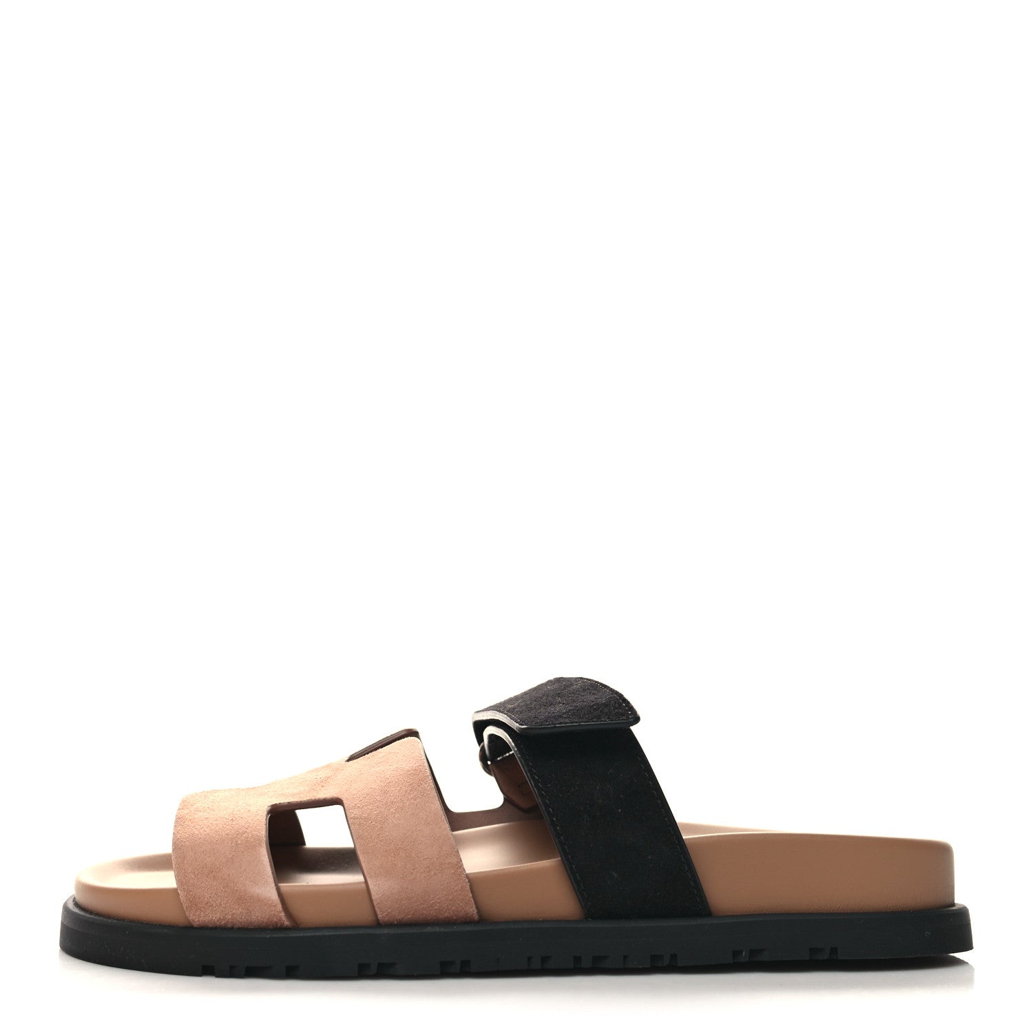 Hermes Suede Goatskin Womens Chypre Sandals 37 Rose Perle Black 1 of 9