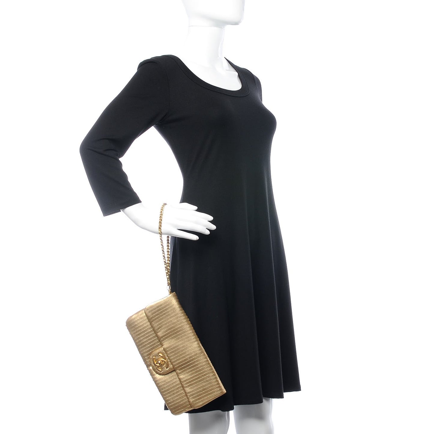 Metallic Lambskin Laser Cut Wristlet Gold