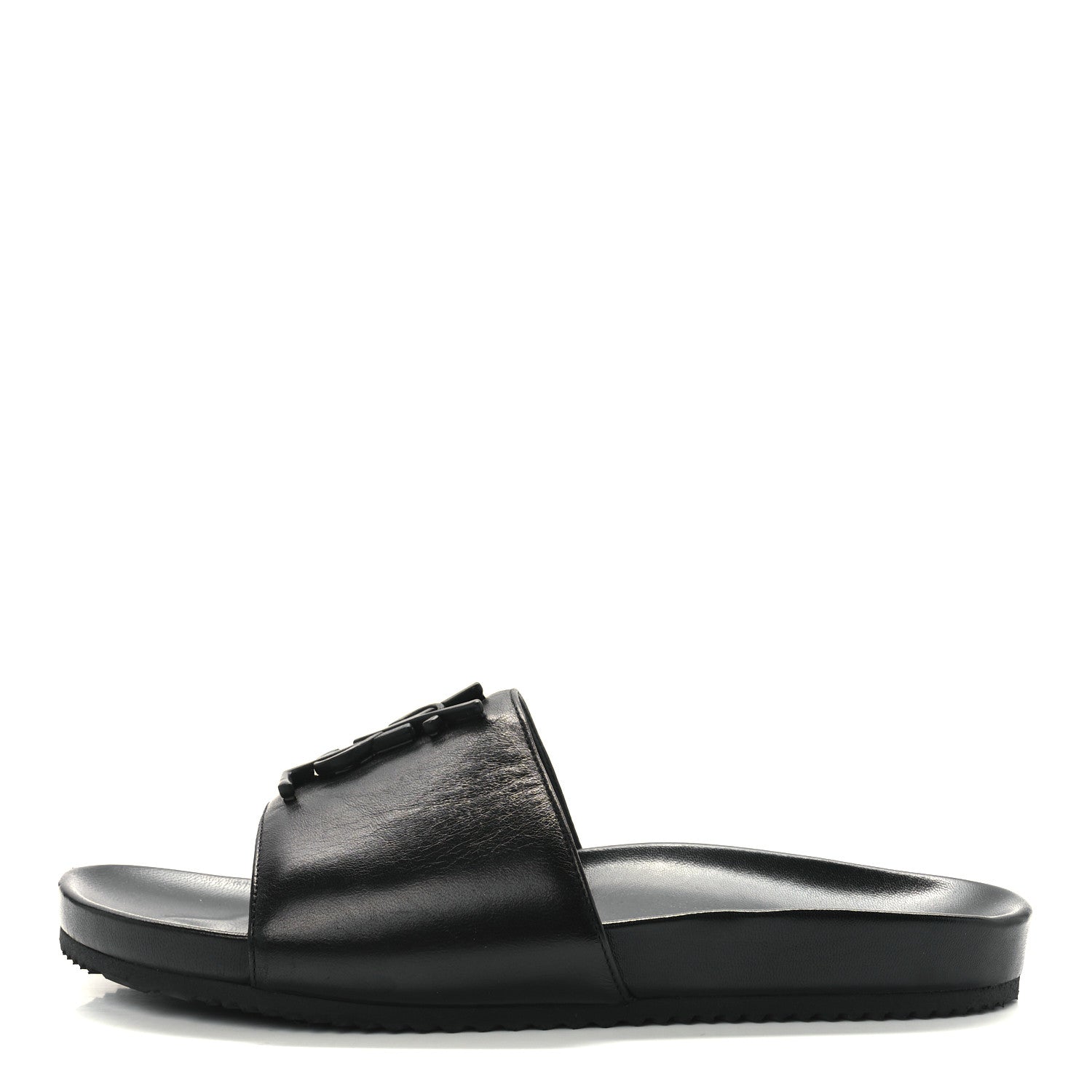 Saint Laurent Calfskin Monogram Jimmy Joan Slide Sandals 38.5 Black 1 of 9